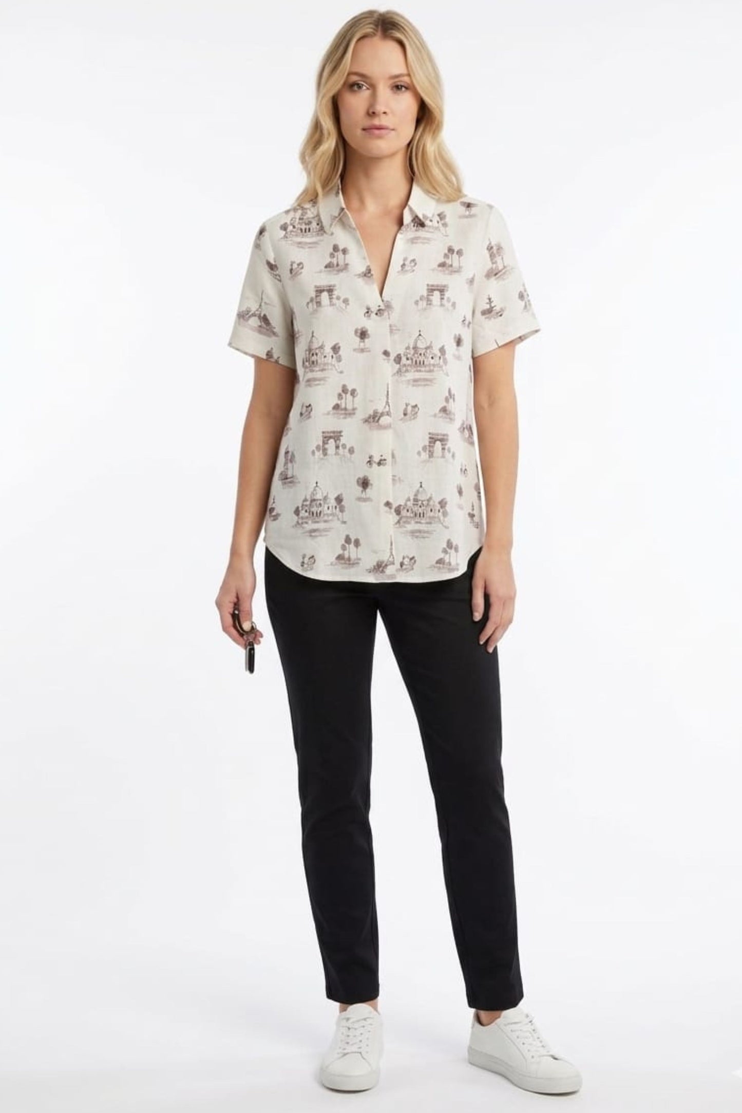 Hester & Orchard Sepia Paris Sketch Linen-Blend Blouse