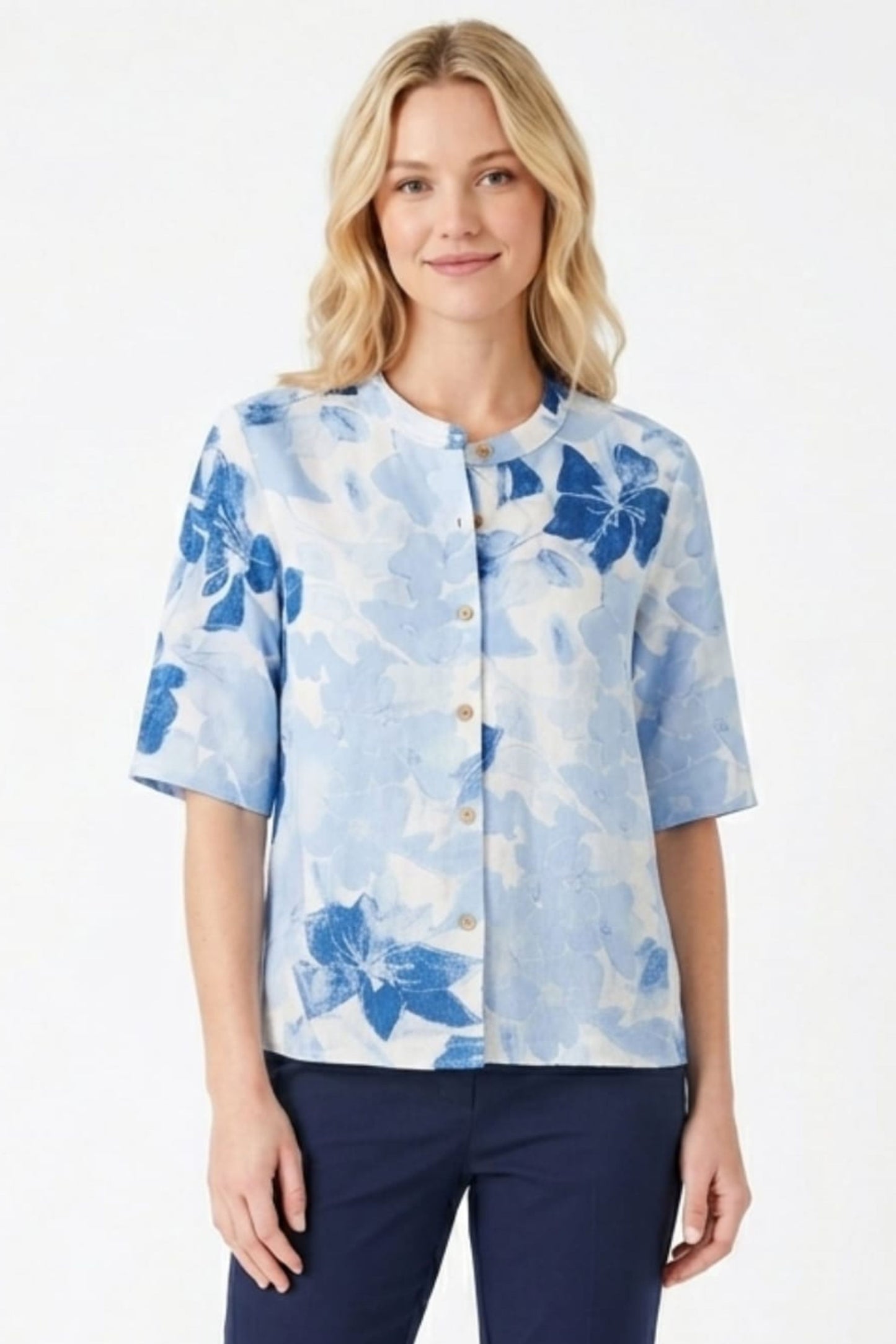 Hester & Orchard Watercolor Floral Button-Front Blouse