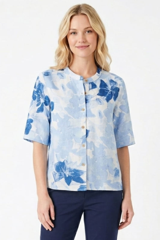Hester & Orchard Watercolor Floral Button-Front Blouse