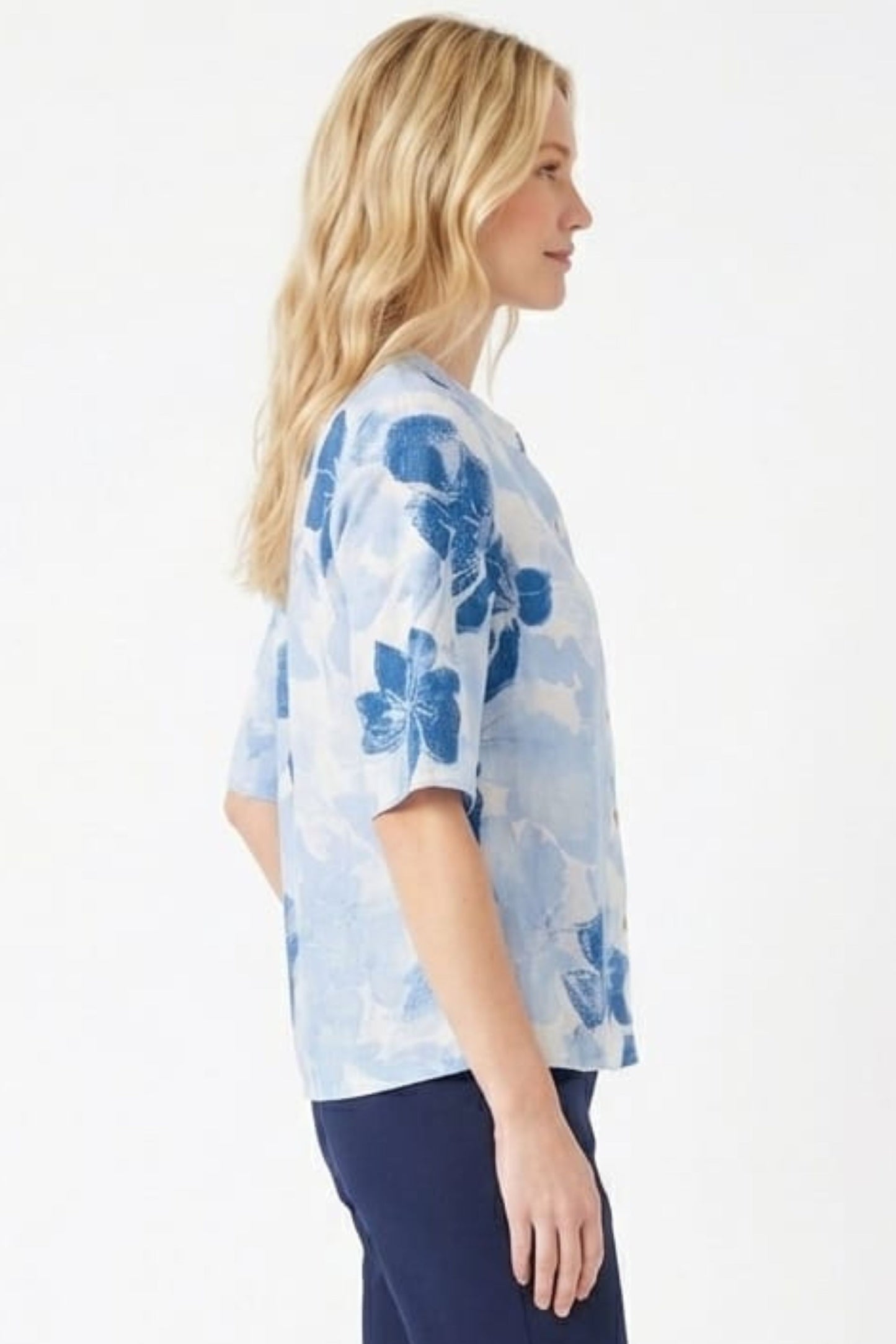 Hester & Orchard Watercolor Floral Button-Front Blouse