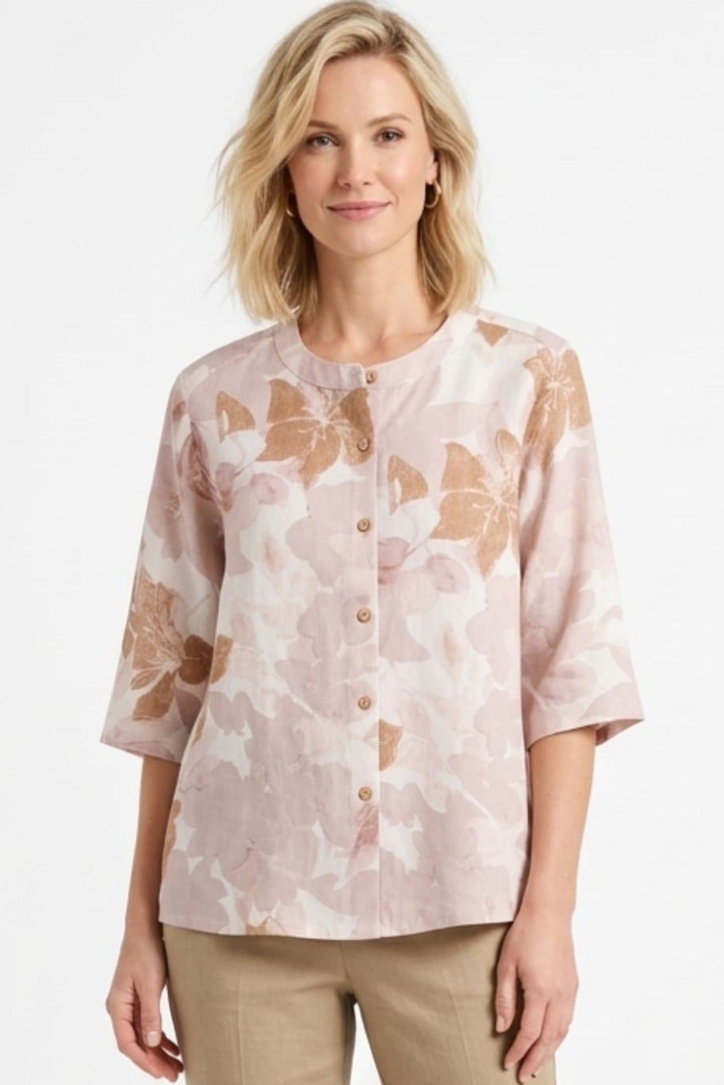 Hester & Orchard Watercolor Floral Button-Front Blouse