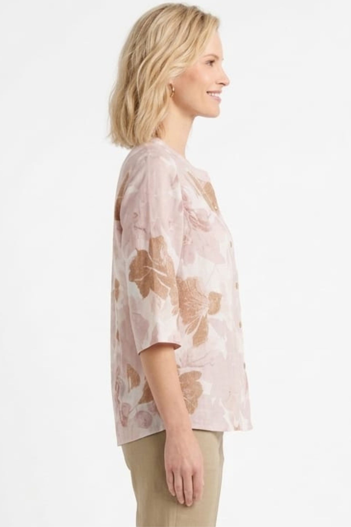Hester & Orchard Watercolor Floral Button-Front Blouse