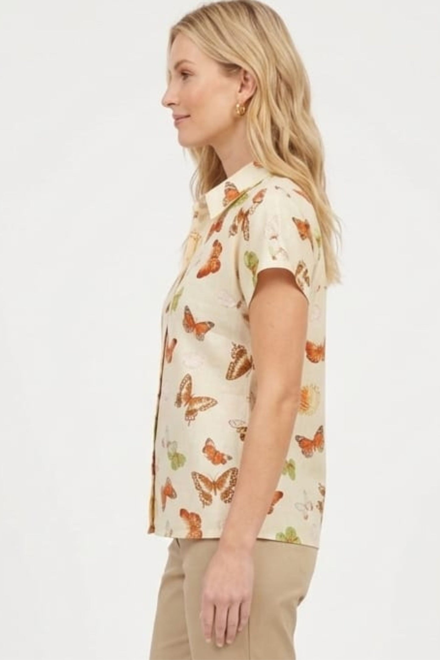 Hester & Orchard Vintage Butterfly Print Linen-Blend Blouse