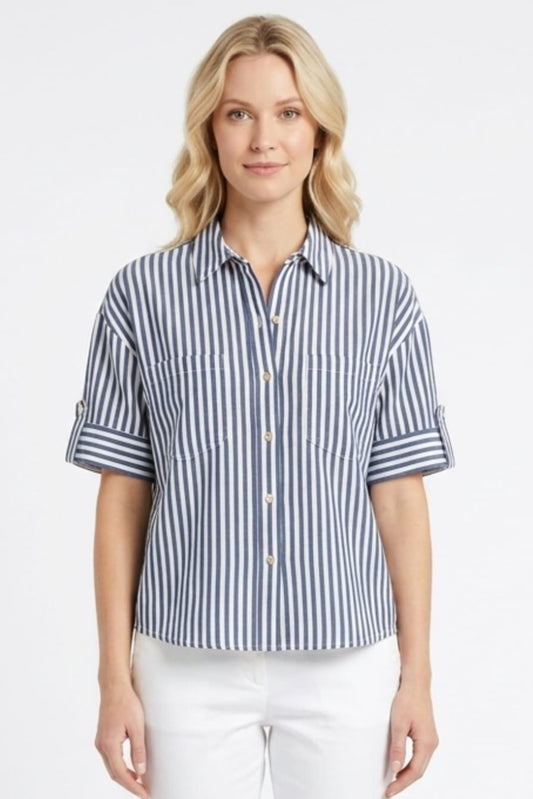 Hester & Orchard Navy & White Vertical Stripe Utility Blouse