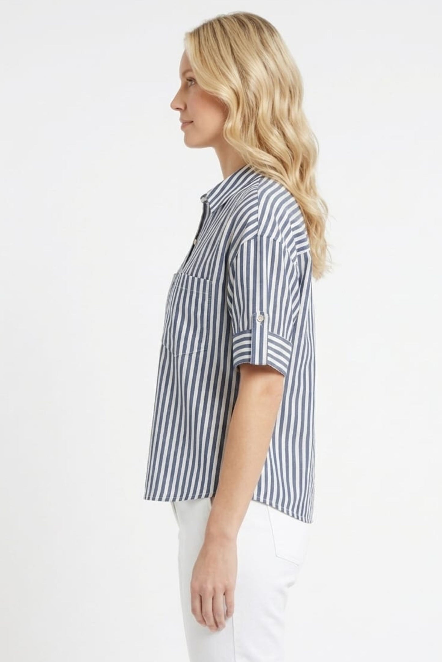 Hester & Orchard Navy & White Vertical Stripe Utility Blouse