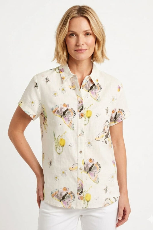 Hester & Orchard Butterfly Watercolor Button-Front Blouse