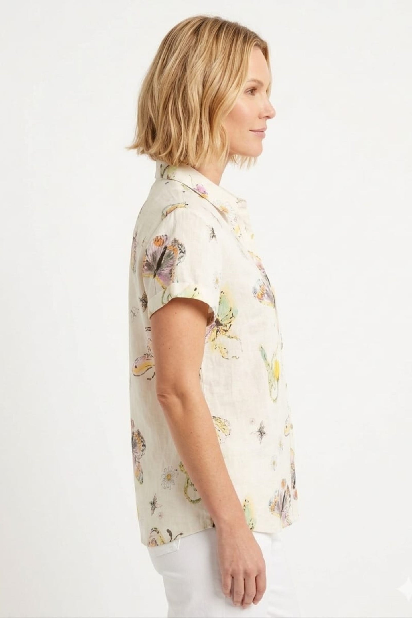Hester & Orchard Butterfly Watercolor Button-Front Blouse