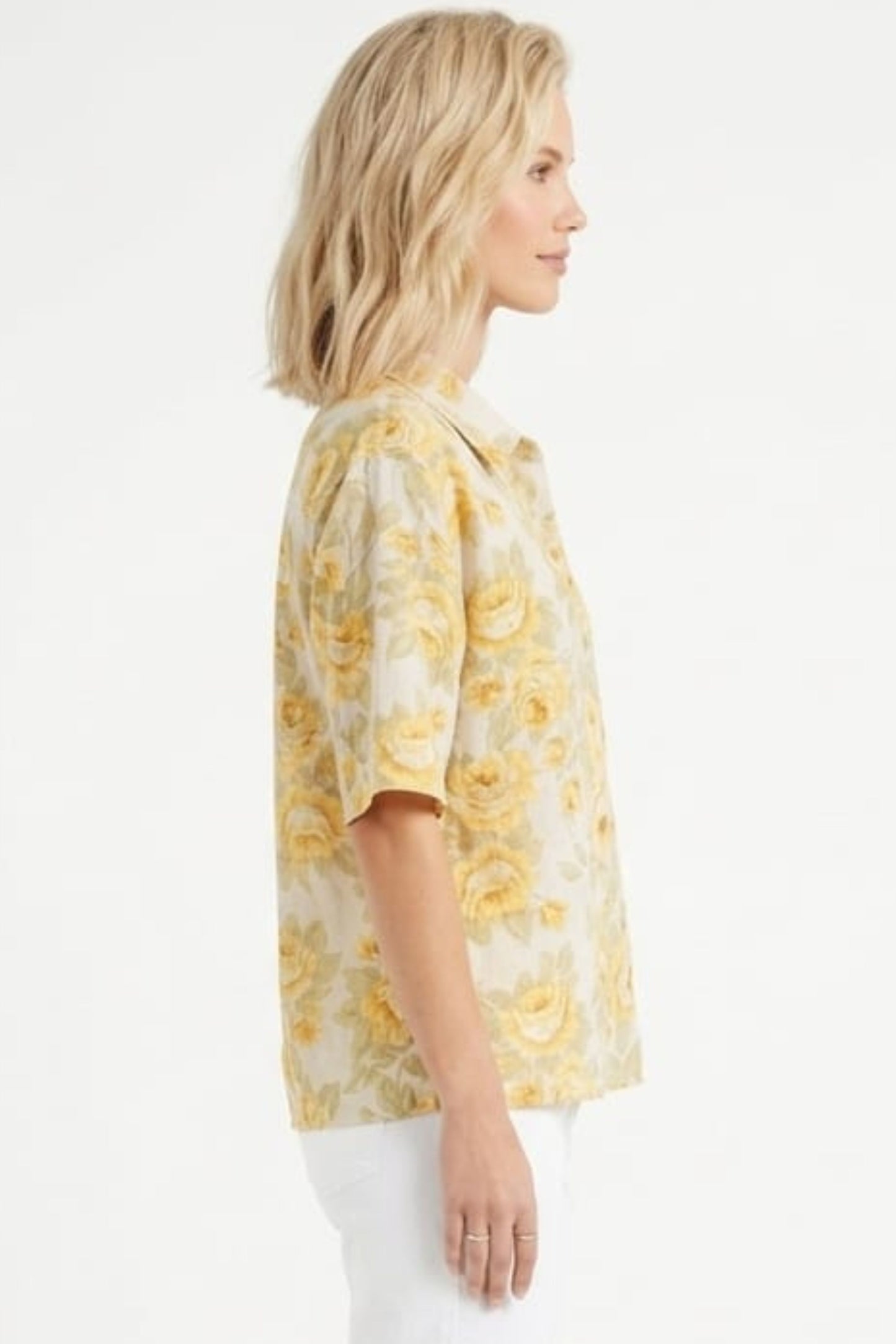 Hester & Orchard Yellow Floral Linen-Blend Blouse