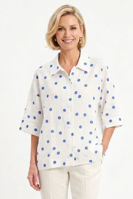 Hester & Orchard Polka Dot Linen-Blend Blouse