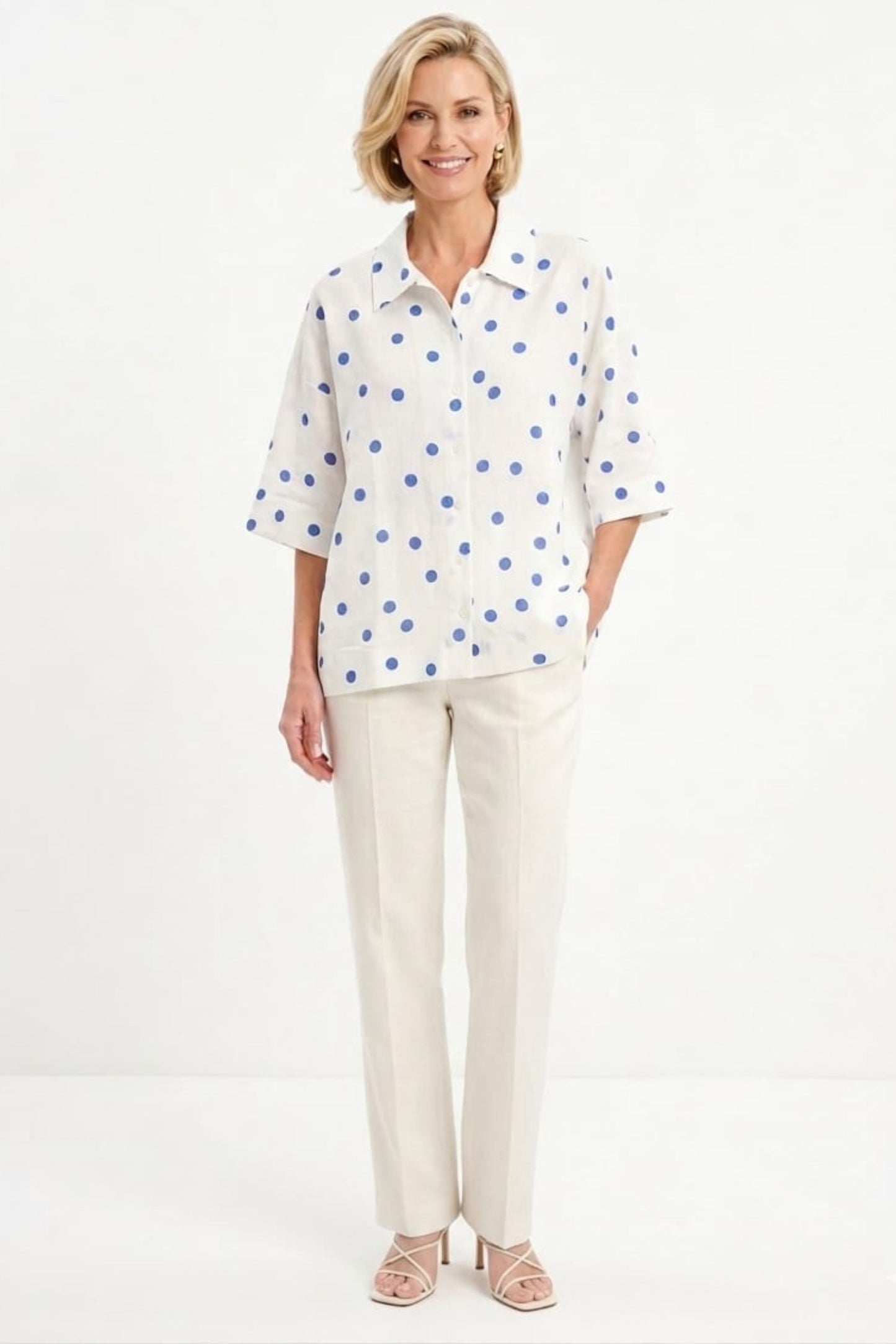 Hester & Orchard Polka Dot Linen-Blend Blouse