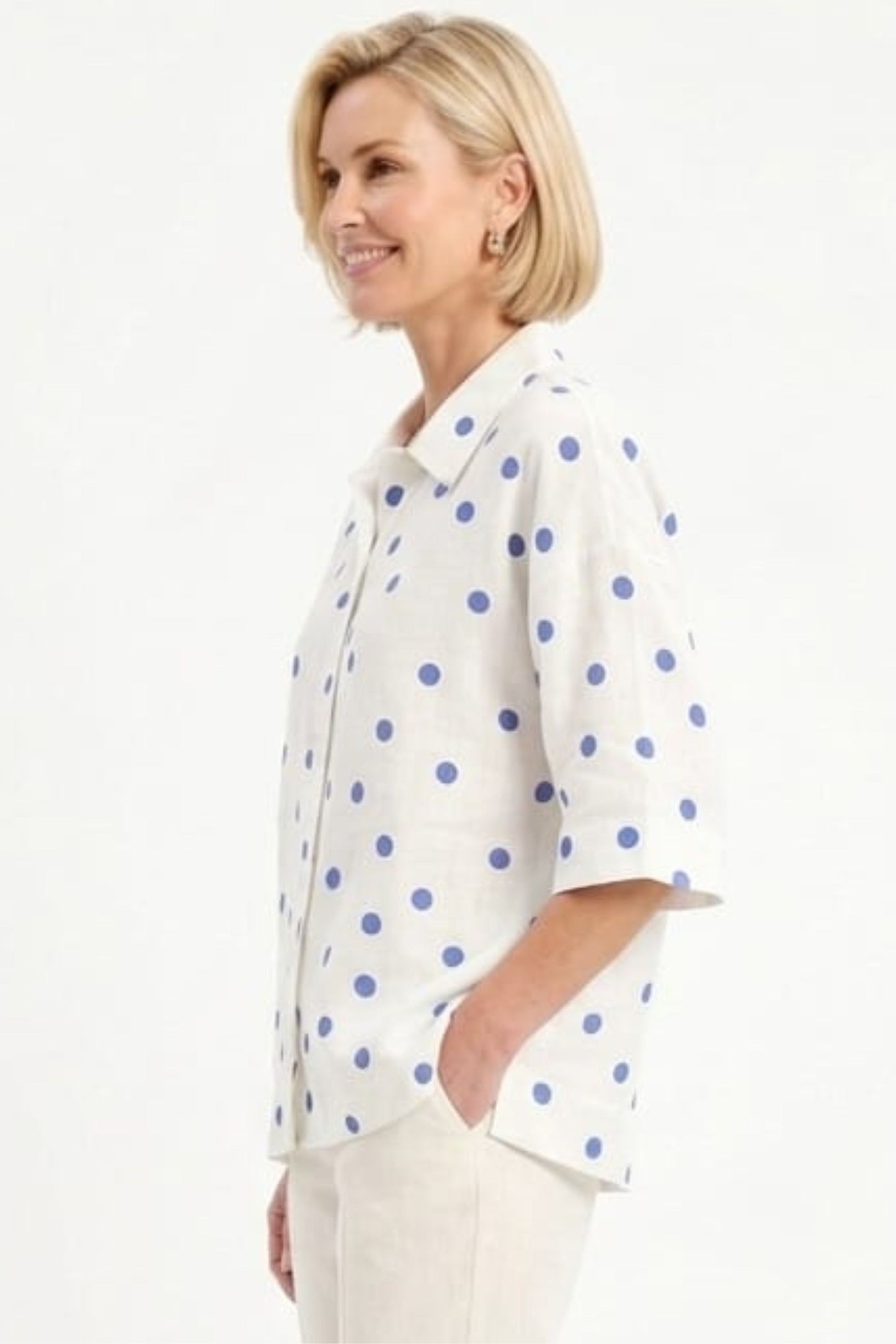 Hester & Orchard Polka Dot Linen-Blend Blouse