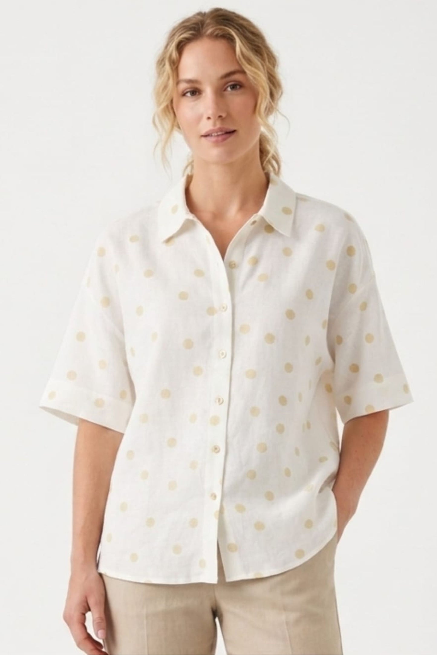 Hester & Orchard Polka Dot Linen-Blend Blouse