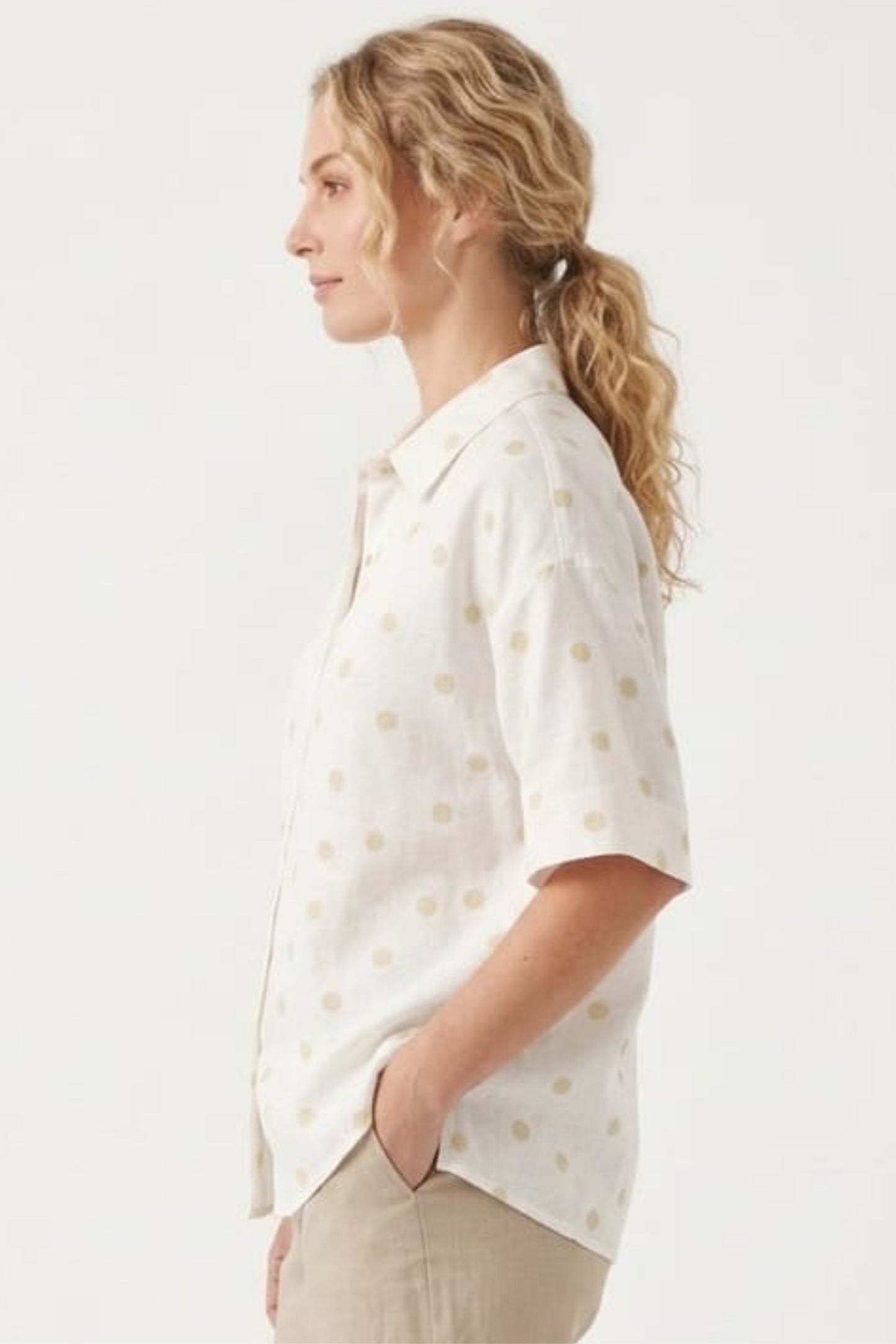 Hester & Orchard Polka Dot Linen-Blend Blouse