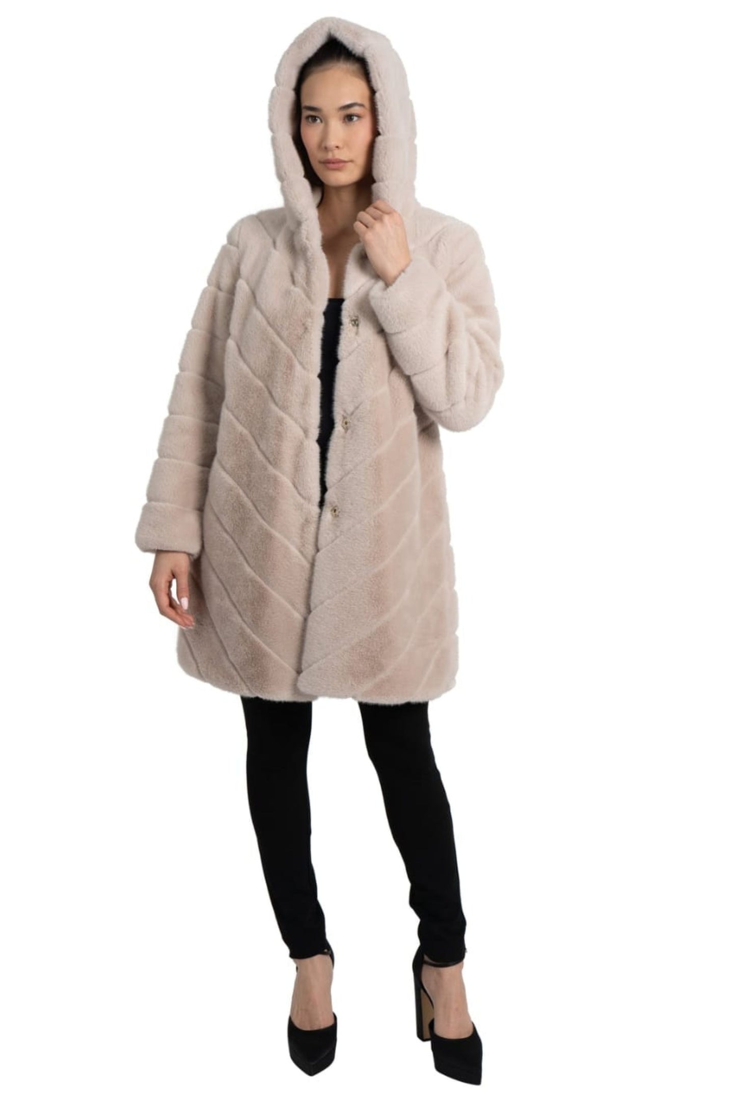 Love Token Faux Fur Hoodie Coat