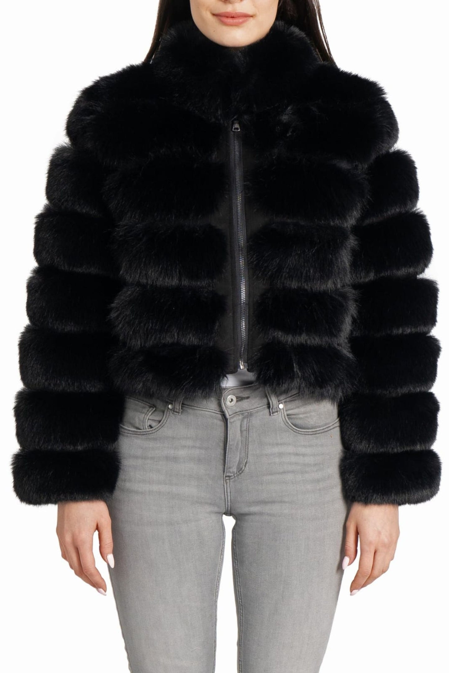 Love Token Faux Fur Zip Up Crop Jacket