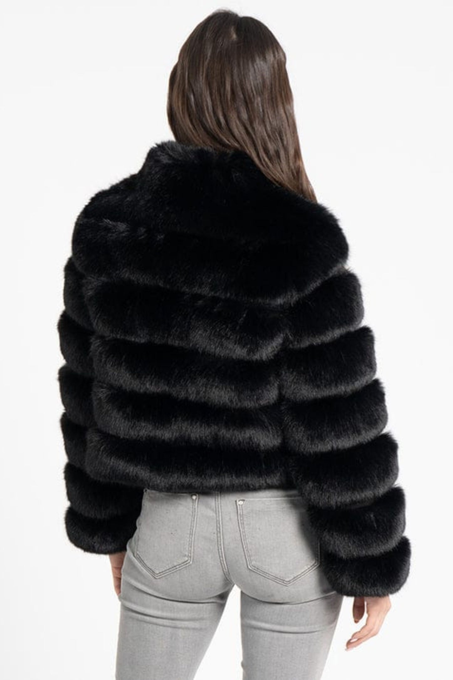 Love Token Faux Fur Zip Up Crop Jacket
