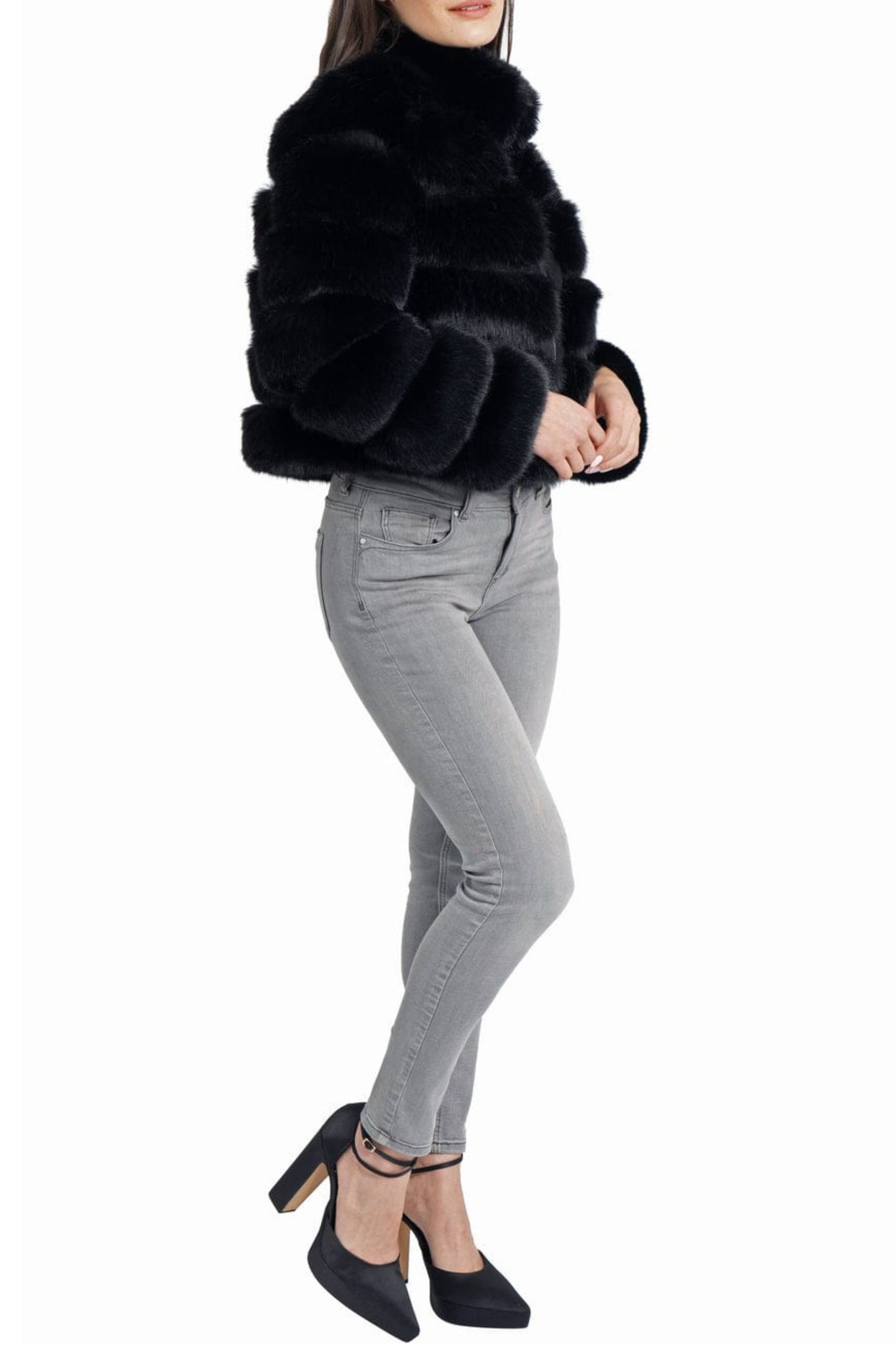 Love Token Faux Fur Zip Up Crop Jacket