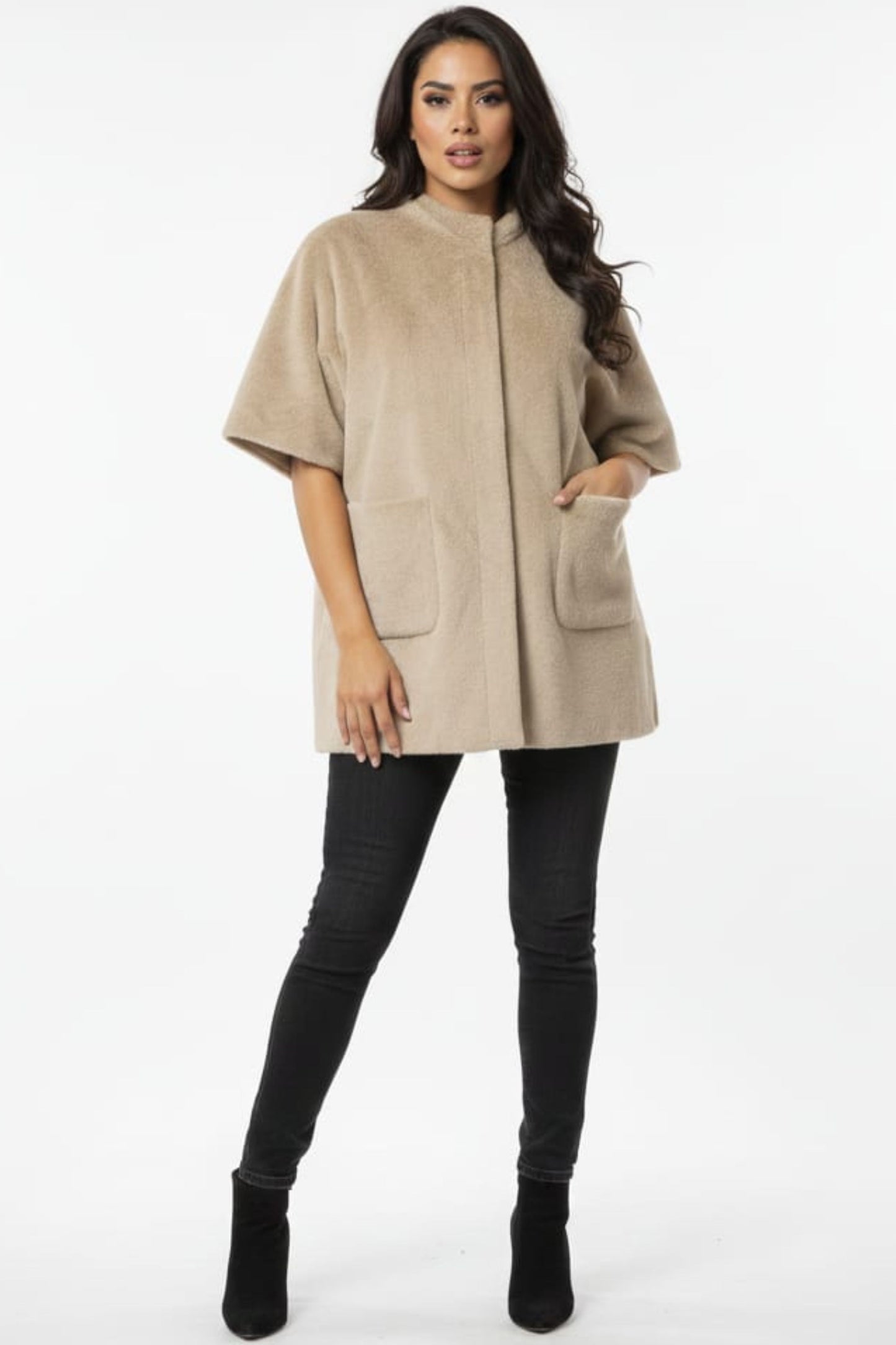 Love Token Short Sleeve Faux Fur Jacket