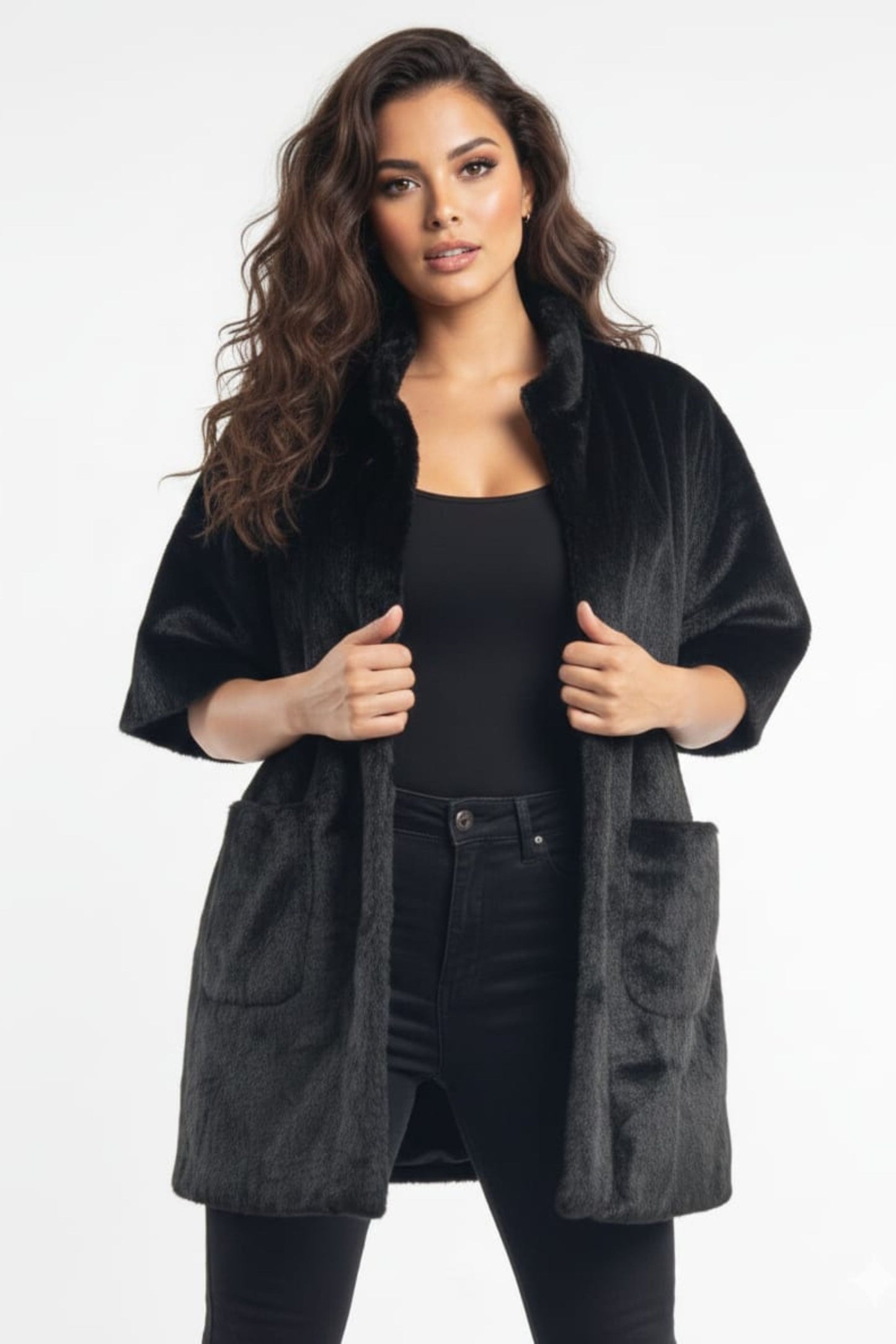 Love Token Short Sleeve Faux Fur Jacket