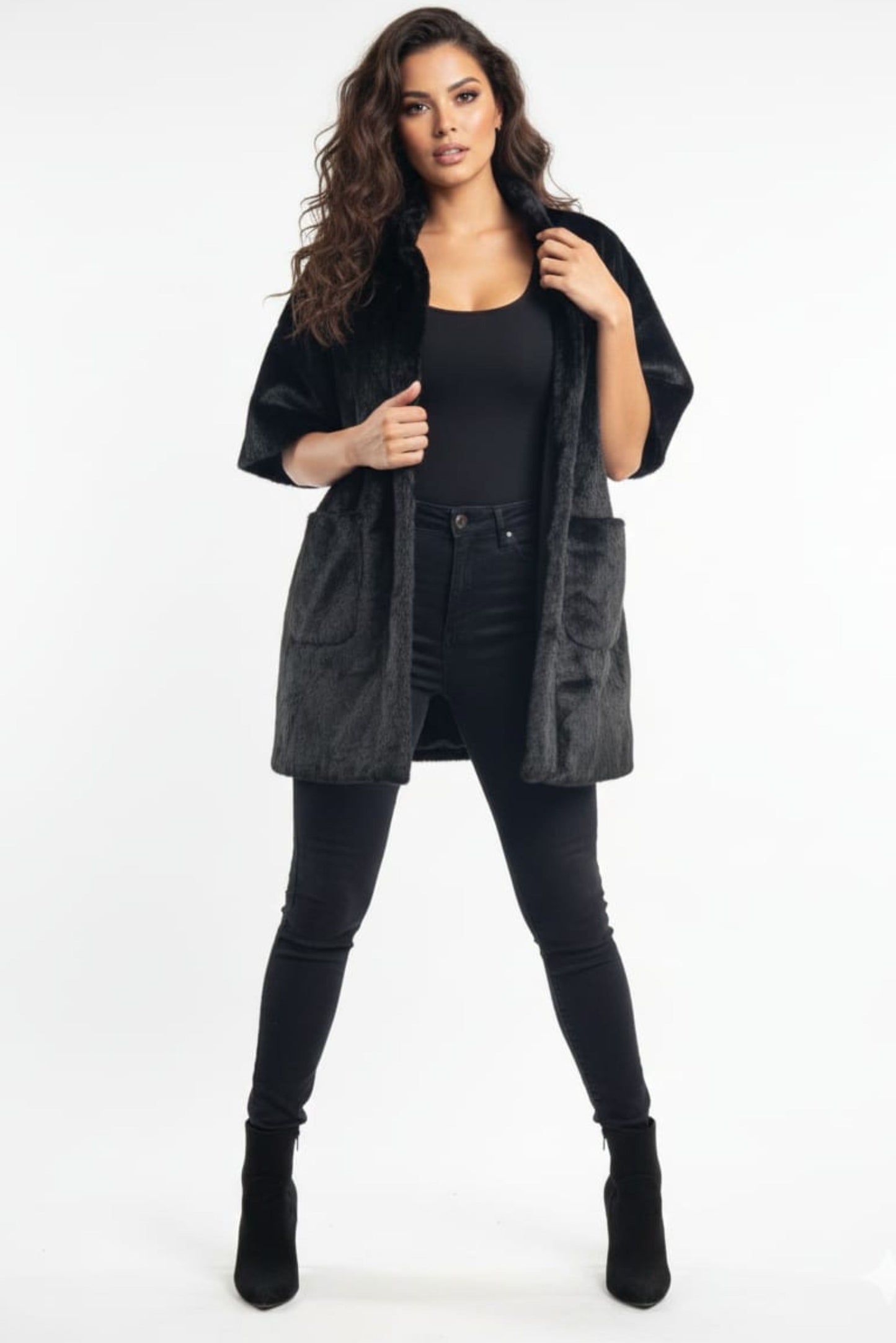 Love Token Short Sleeve Faux Fur Jacket
