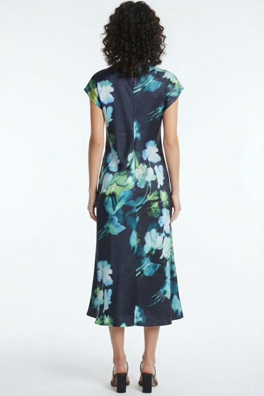 LUXELY Cap Drop Shoulder Sleeve Floral Maxi Dress
