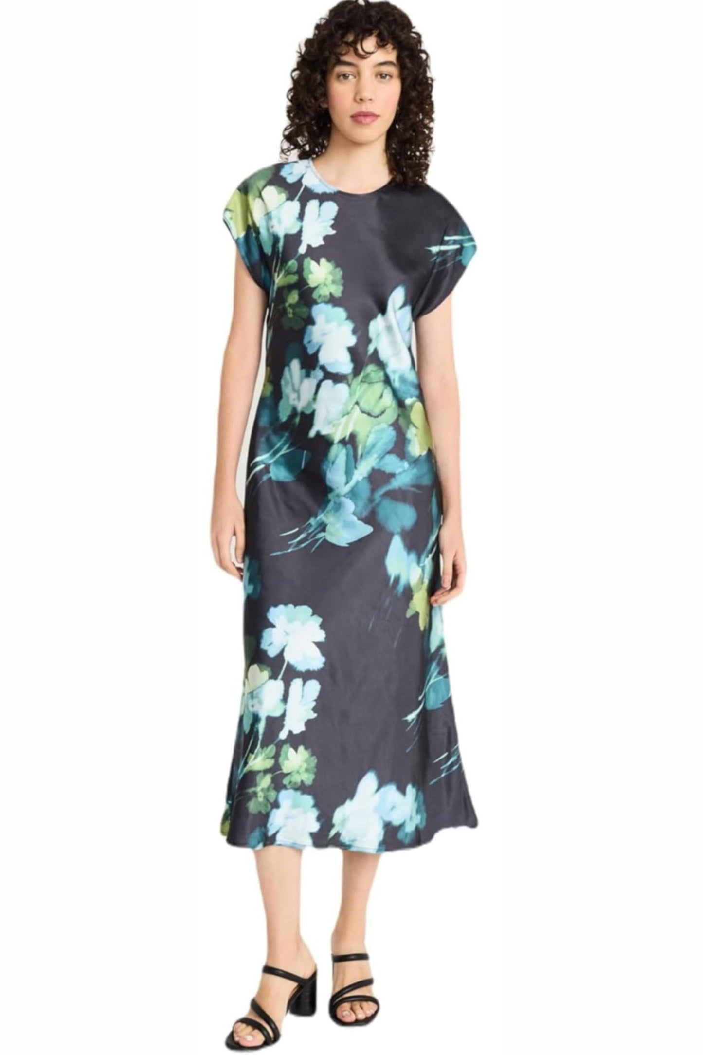 LUXELY Cap Drop Shoulder Sleeve Floral Maxi Dress