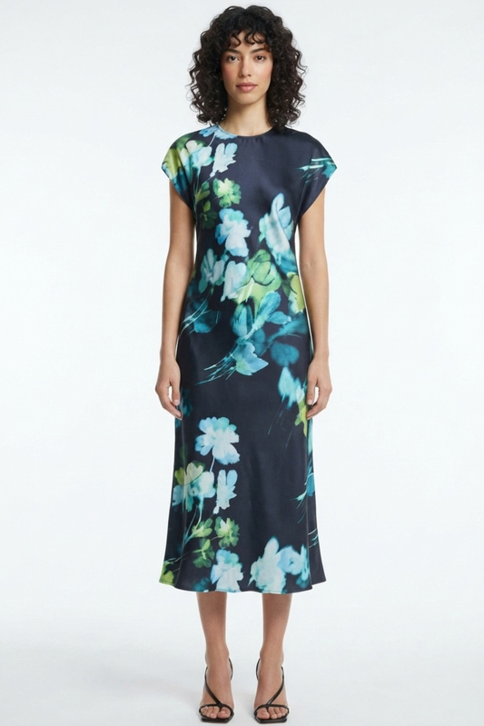 LUXELY Cap Drop Shoulder Sleeve Floral Maxi Dress