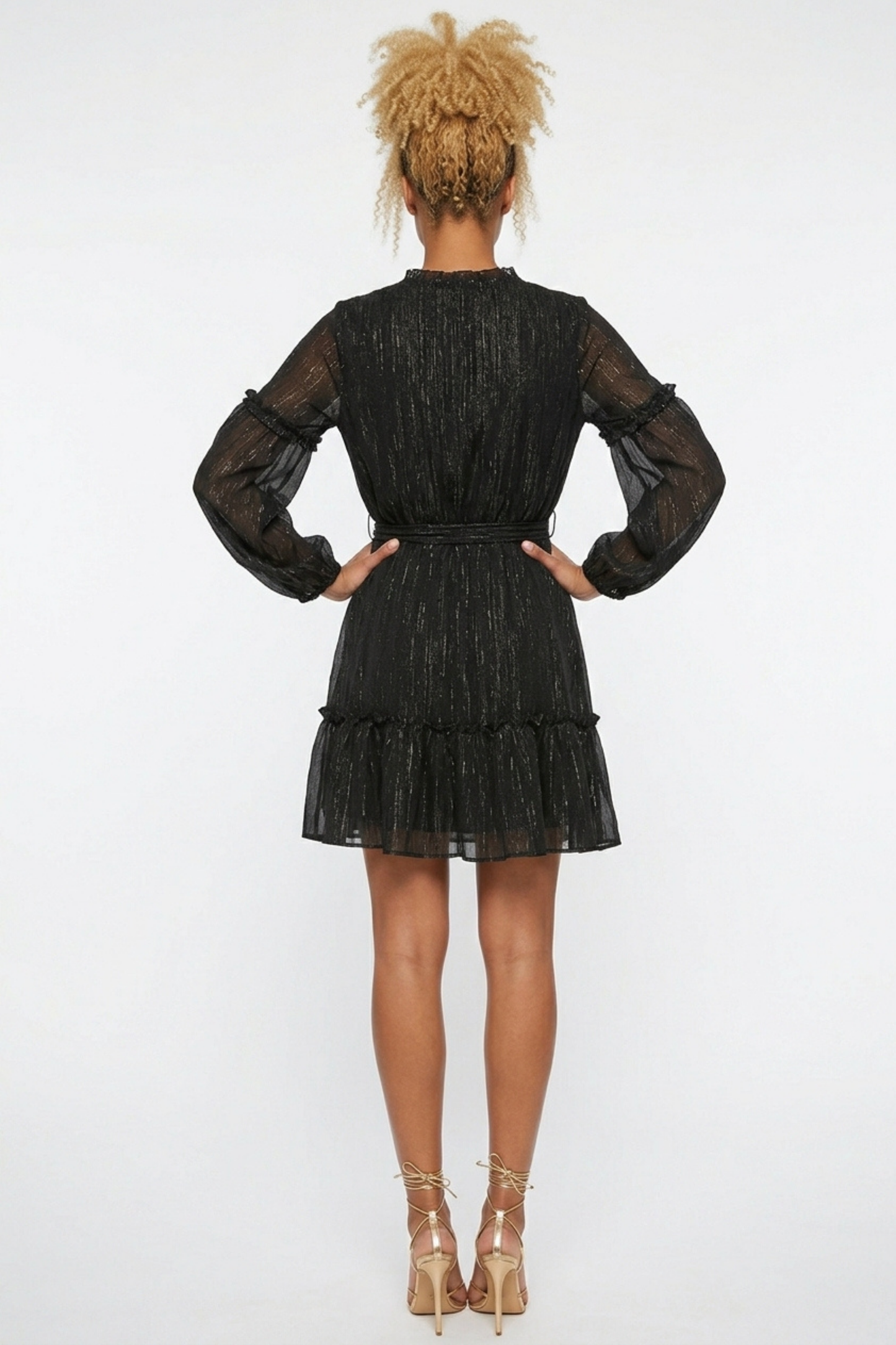 Laundry Metallic Chiffon Short Ruffle Hem Dress