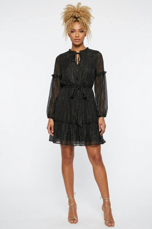 Laundry Metallic Chiffon Short Ruffle Hem Dress