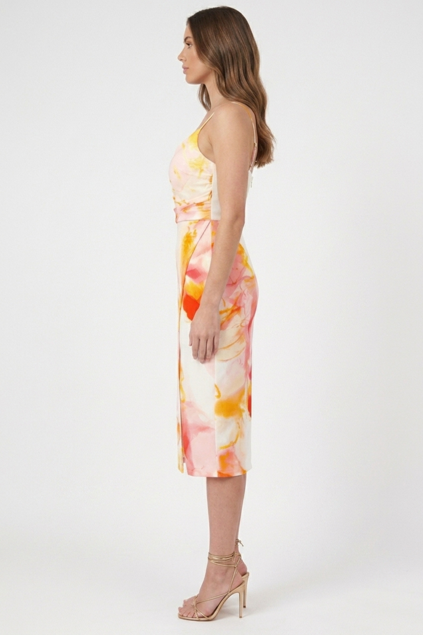 Laundry Mulit Color Cowl Neck Front Slit Dress