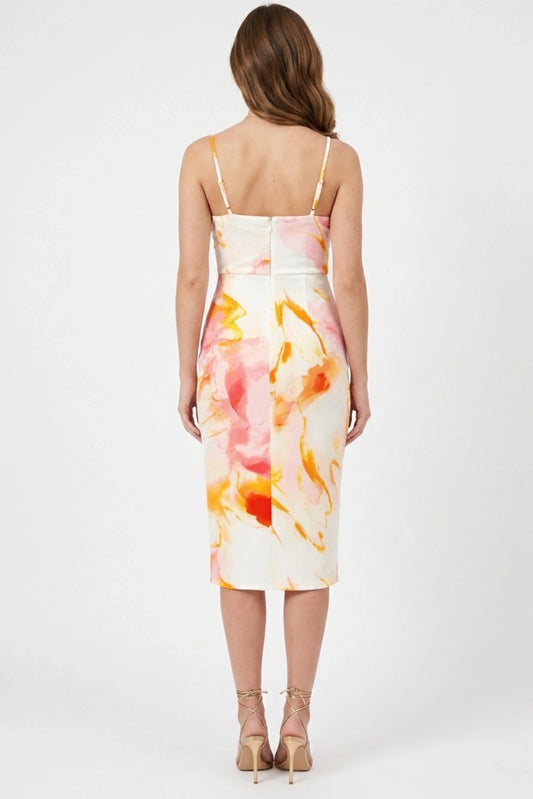 Laundry Mulit Color Cowl Neck Front Slit Dress
