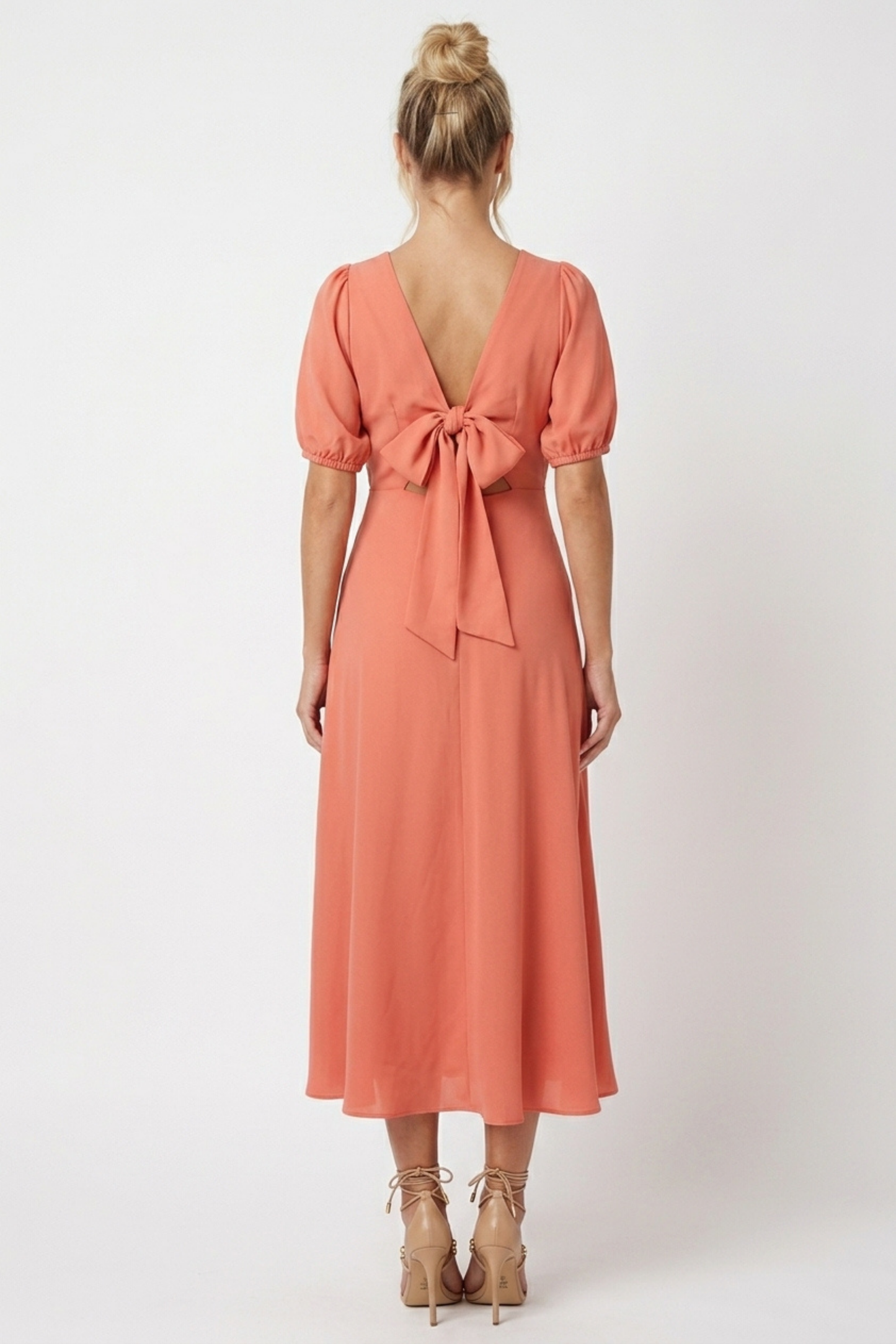 Laundry Surplice Neckline Short Puff Sleeve A-Line Midi Dress