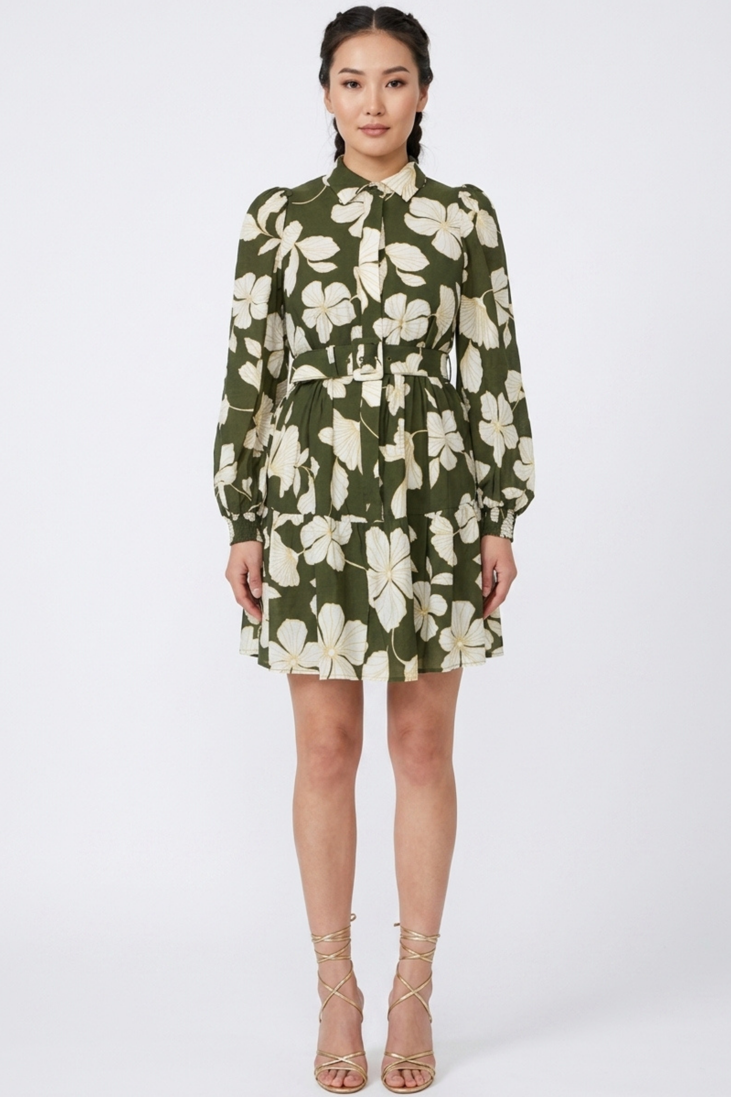 Laundry Floral Print Long Sleeve Button Down Belted Dress