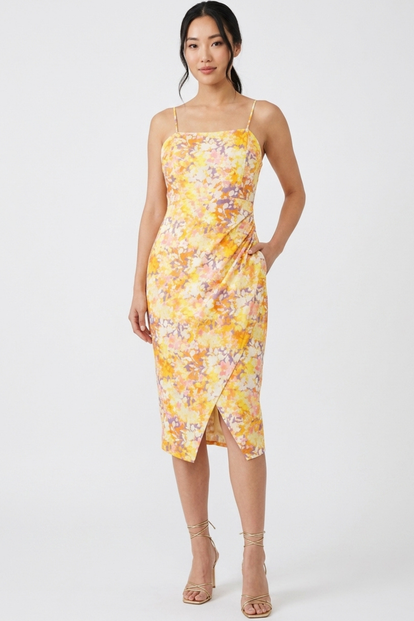 Laundry Floral Print Skirt Overlay Spaghetti Strap Dress