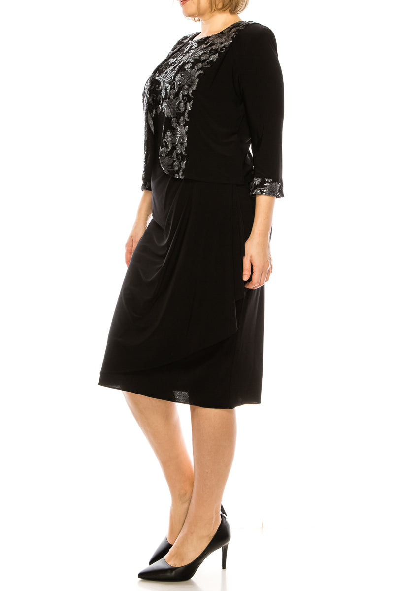 Le Bos Black Silver 3/4 Sleeve 2 Piece Jacket Dress