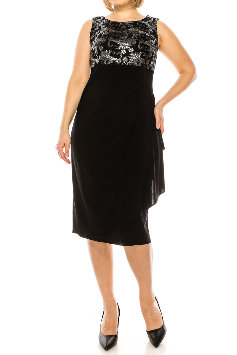 Le Bos Black Silver 3/4 Sleeve 2 Piece Jacket Dress
