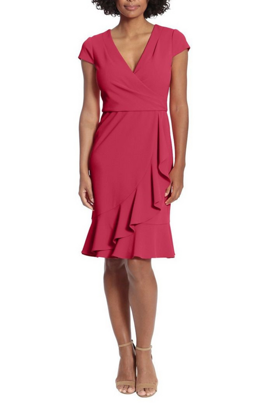 London Times Ruffled Draped Skirt Sheath Dress