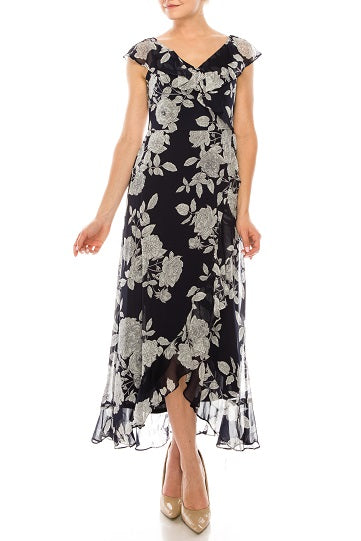 London Times Floral Print Ruffle Detail Maxi Dress