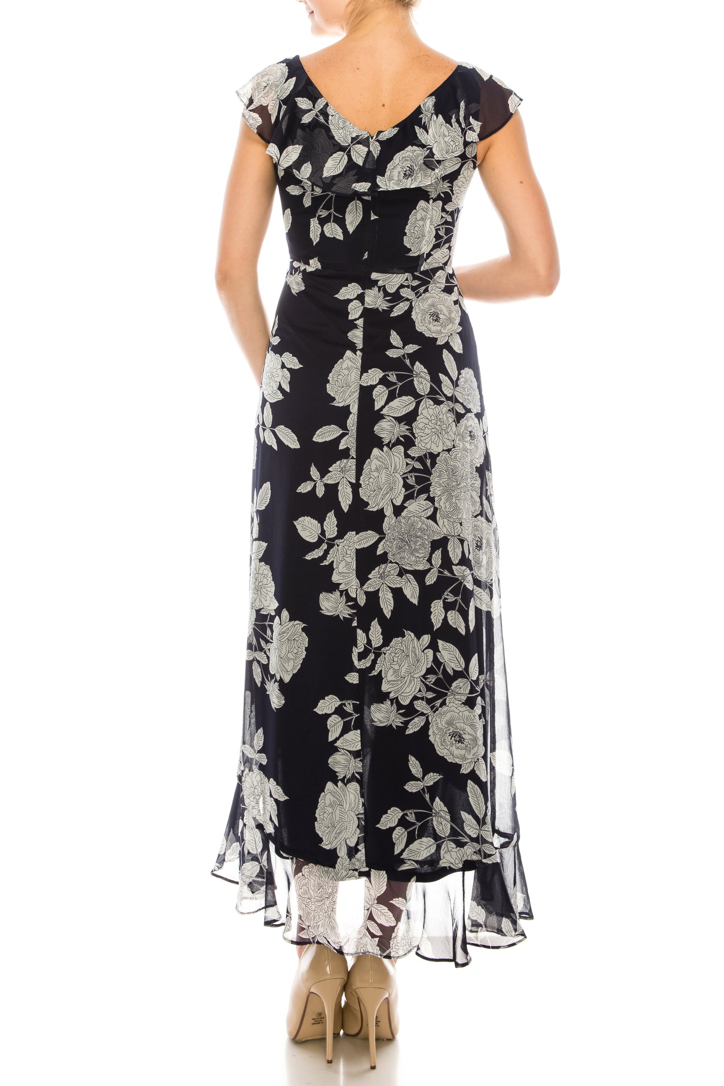 London Times Floral Print Ruffle Detail Maxi Dress