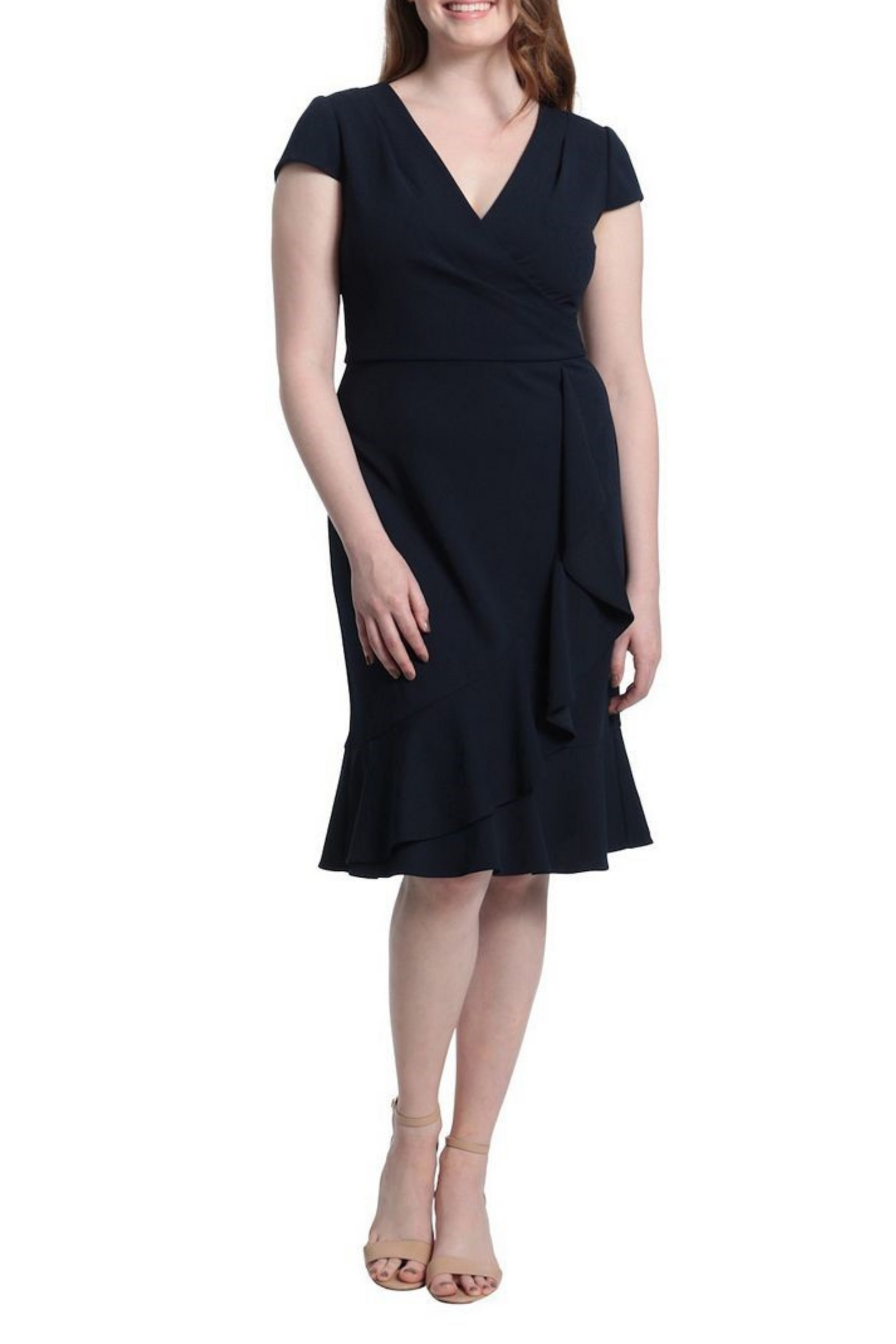 London Times Ruffled Draped Skirt Sheath Dress