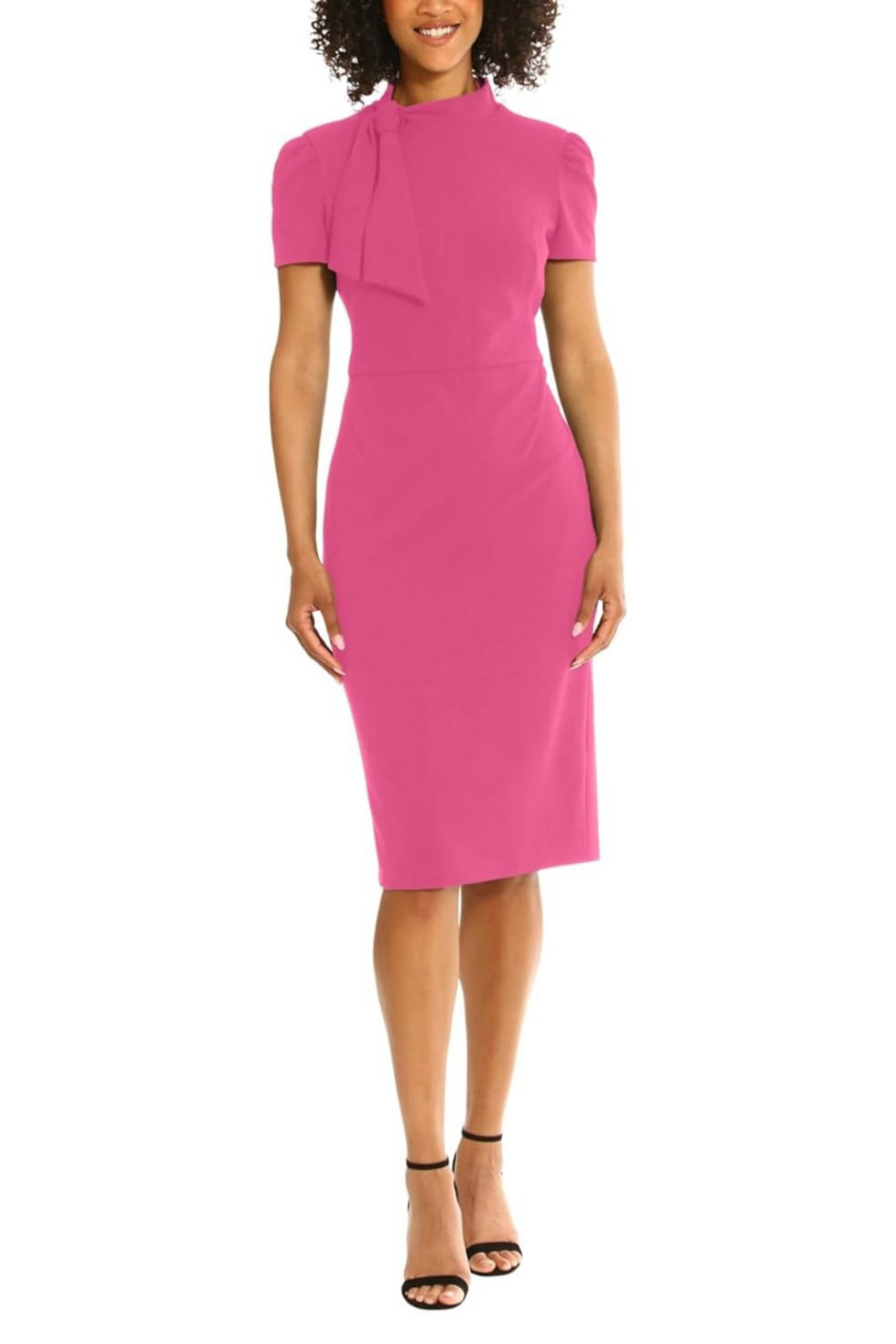Maggy London Tie Mockneck Short Sleeve Sheath Dress