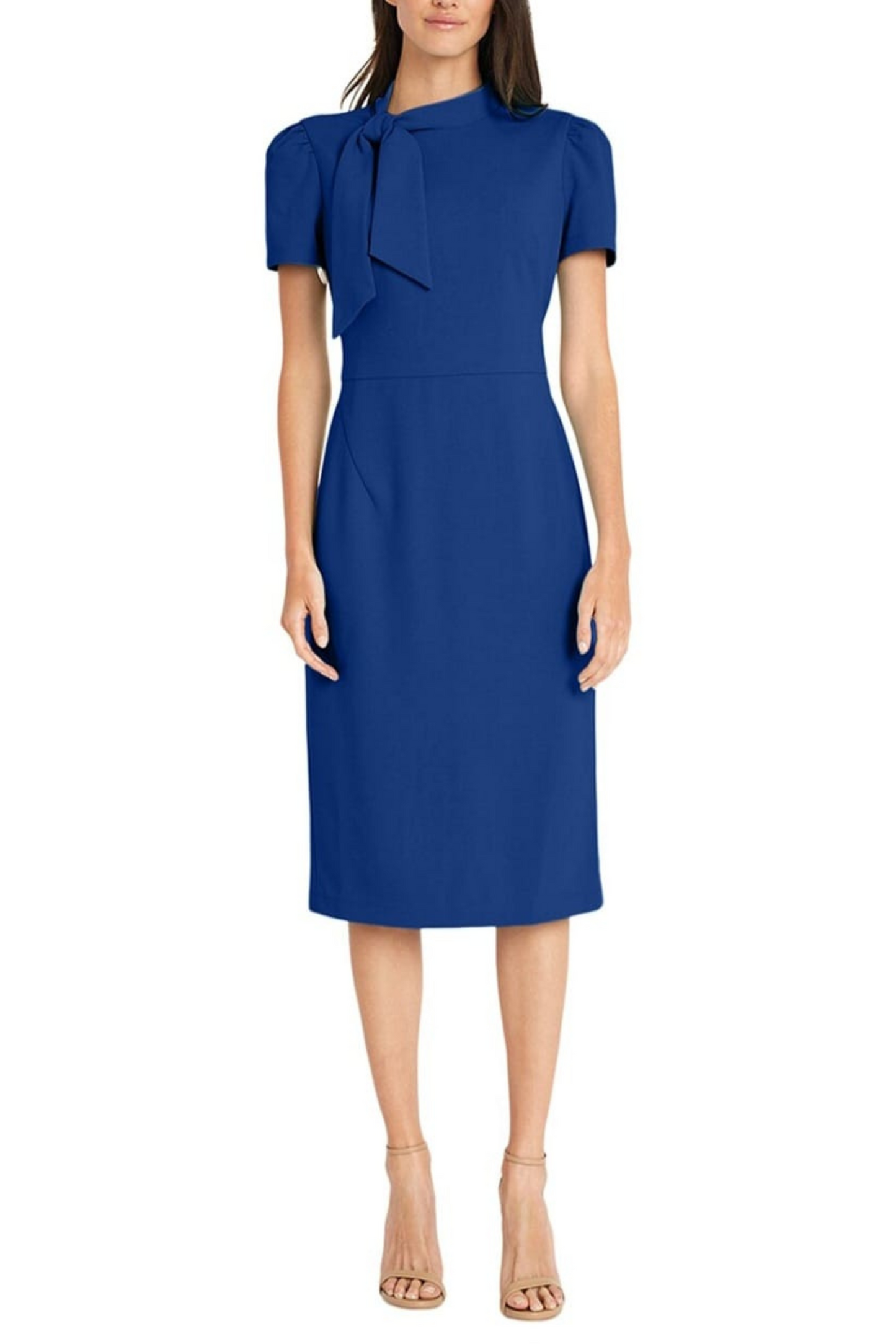 Maggy London Tie Mockneck Short Sleeve Sheath Dress