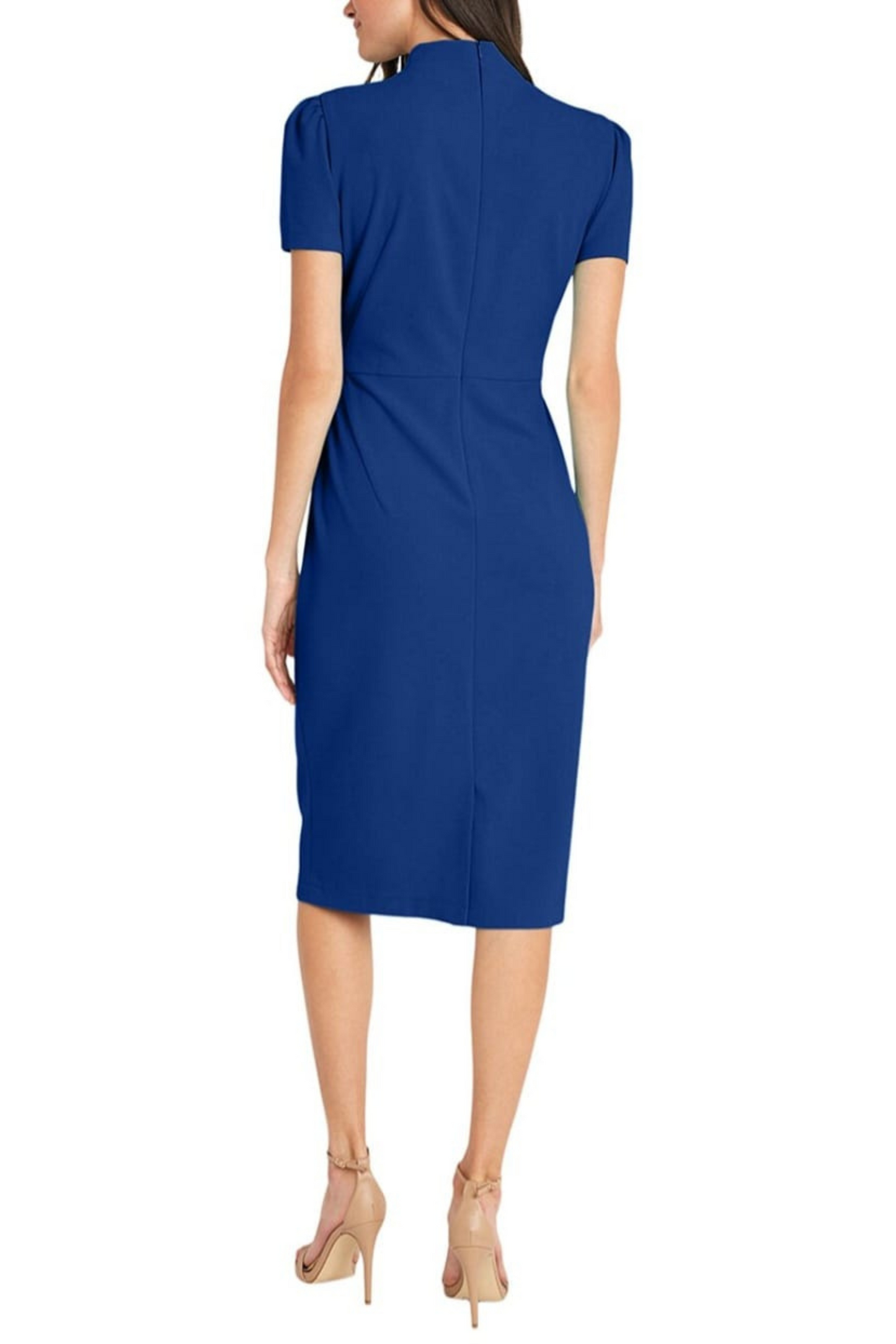 Maggy London Tie Mockneck Short Sleeve Sheath Dress