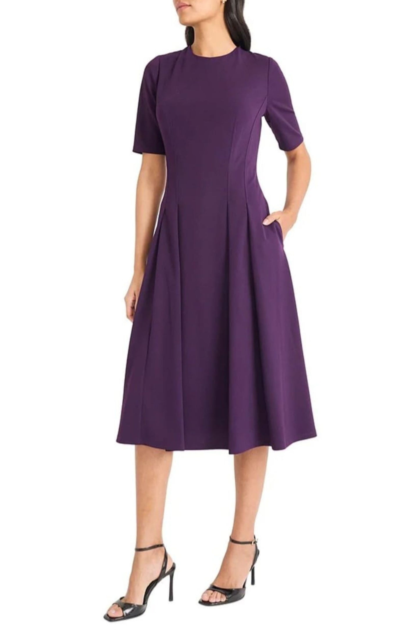 Maggy London Horn Short Sleeve Midi A-Line Dress