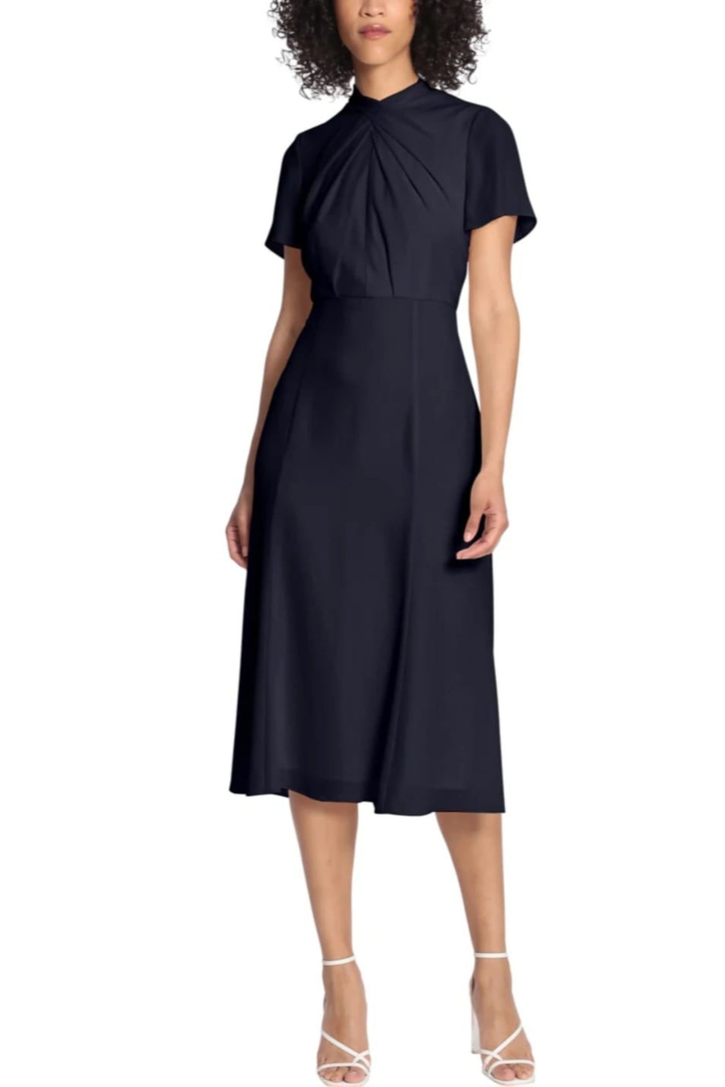 Maggy London Twist Mock Neck Short Sleeve Midi Dress