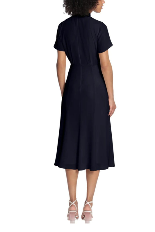 Maggy London Twist Mock Neck Short Sleeve Midi Dress