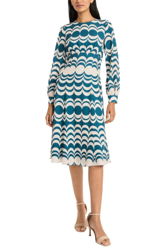 Maggy London Long Sleeve Geo Print A-Line Dress