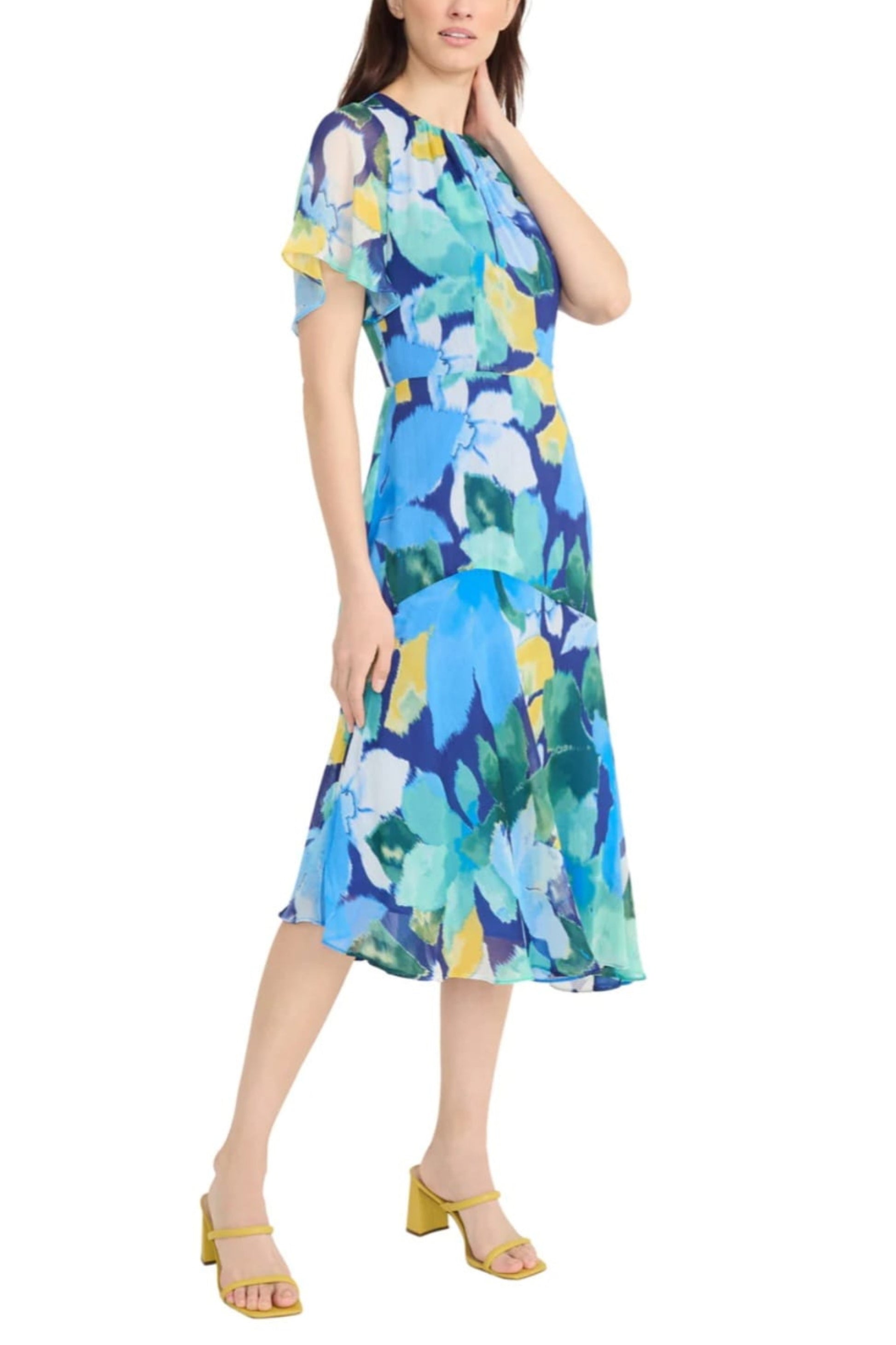 Maggy London Multi Color Short Sleeve Midi Dress New Yorker's Apparel Maggy London Multi Color Short Sleeve Midi Dress New Yorker's Apparel