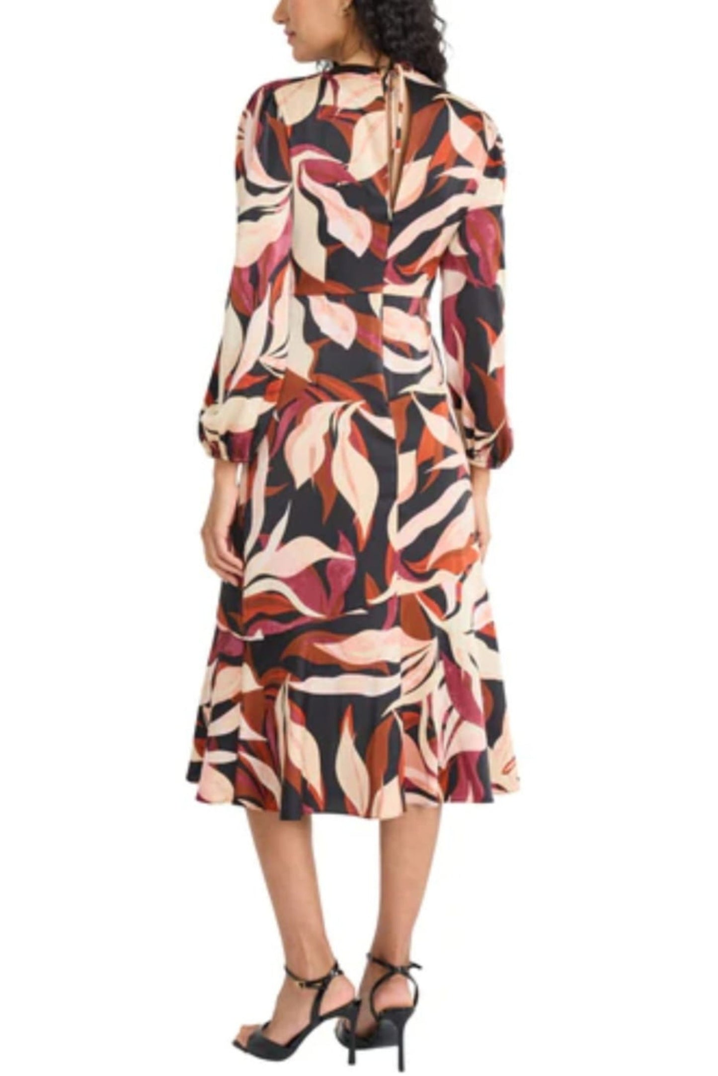 Maggy London Leaf Print Long Sleeve Midi Dress