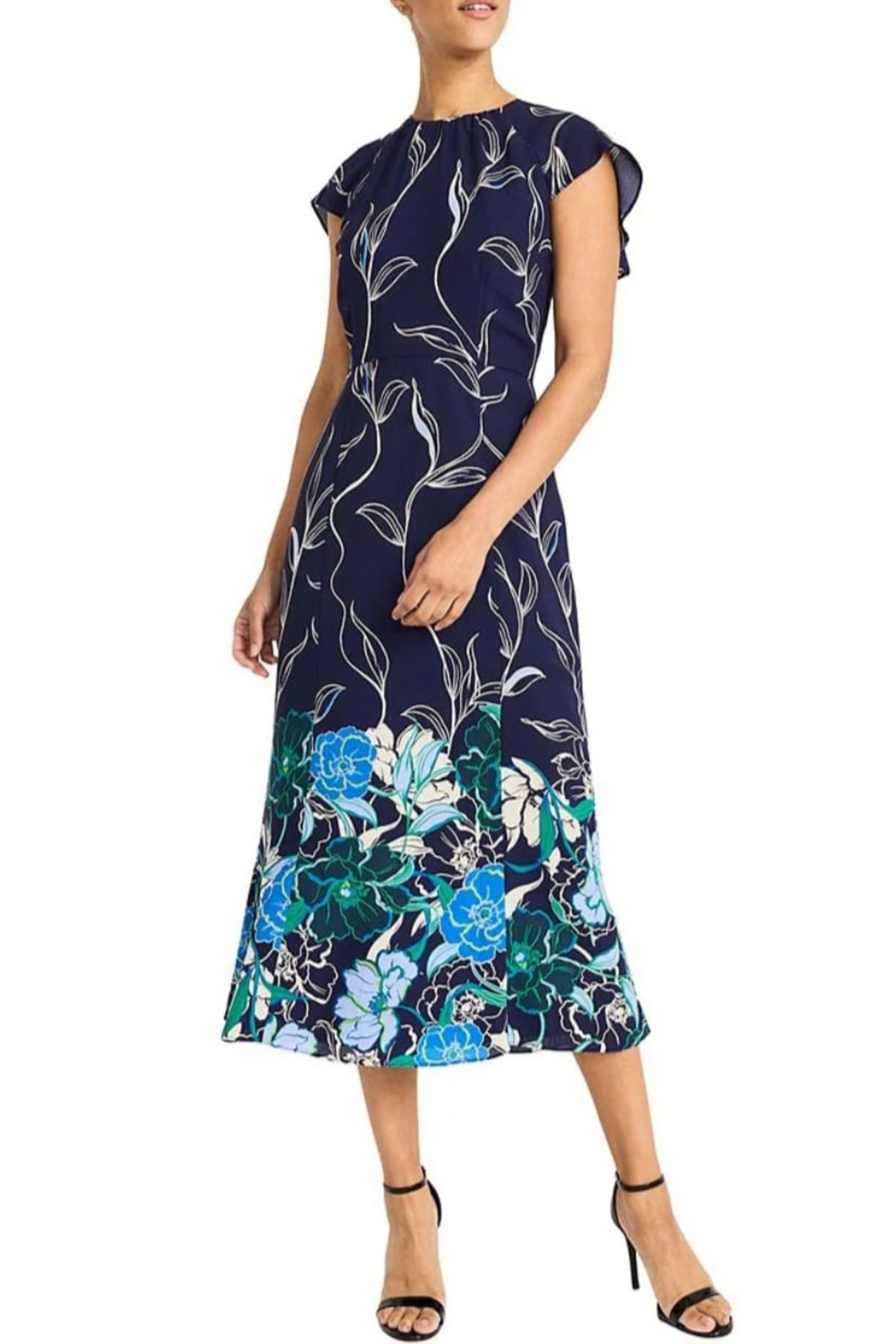 Maggy London Caplet Floral Print Midi Dress (PLUS)
